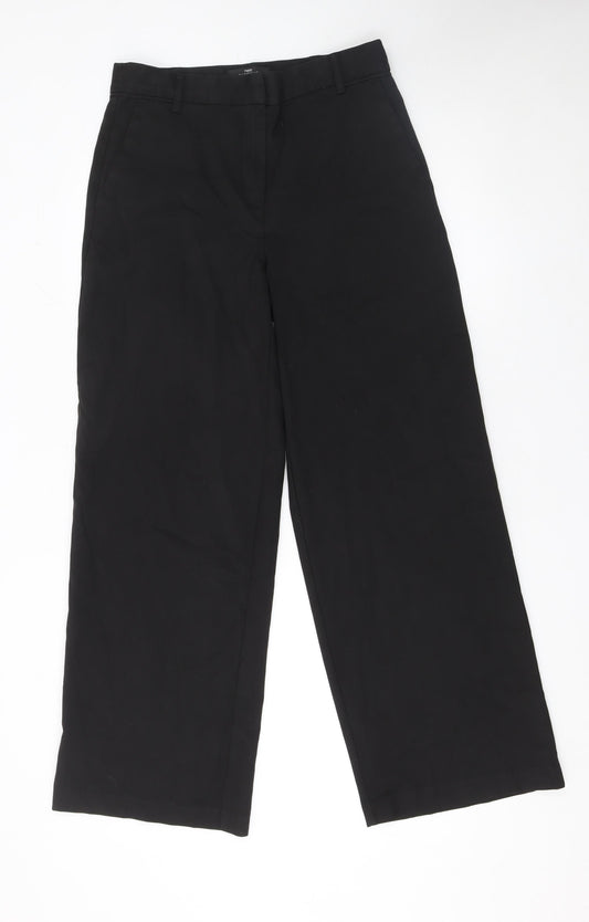 Next Women Black Wide-Leg Trousers Size 12 Regular Polyester Blend