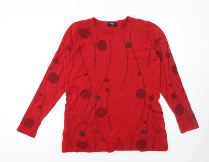 Klass Women Red Round Neck Beaded Pullover Jumper Size M