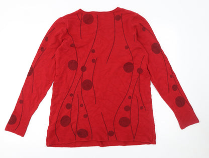 Klass Women Red Round Neck Beaded Pullover Jumper Size M