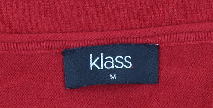Klass Women Red Round Neck Beaded Pullover Jumper Size M