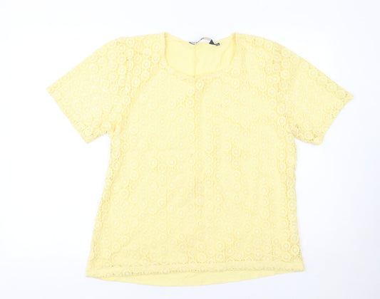 Isle Women Yellow Lace Short Sleeve Blouse Size 14-16