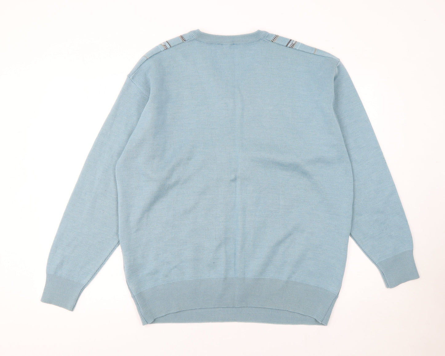 Galteco Men Blue Wool Blend V-Neck Pullover Jumper XL