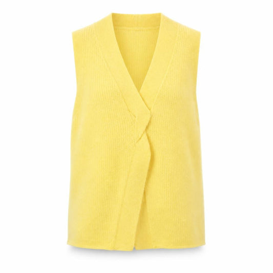 Front view of ASOS DESIGN Women’s Yellow Knit Sleeveless V-Neck Tank Top, size UK 8