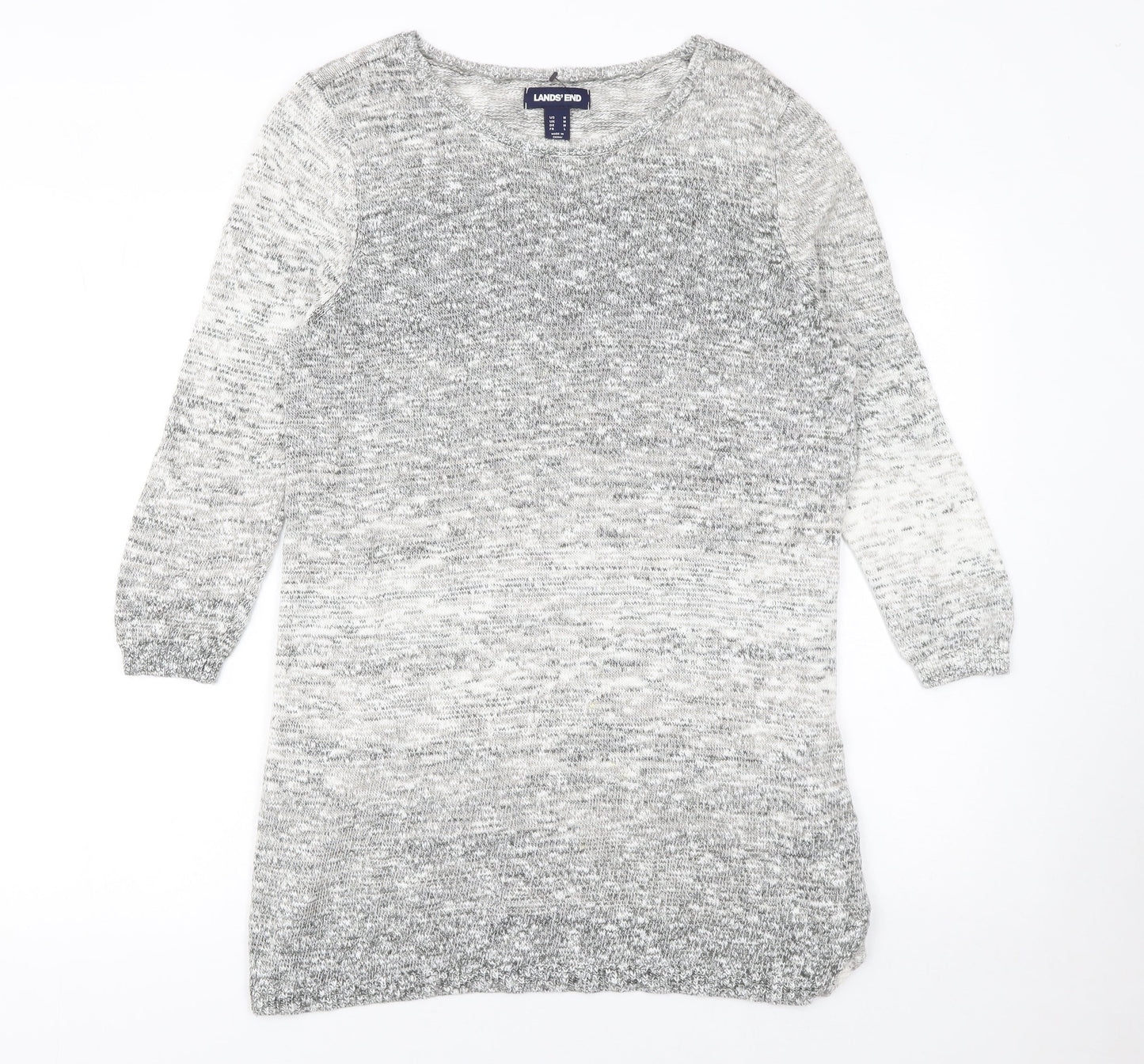 Lands' End Women Grey Knit Tunic Jumper M Cotton Blend