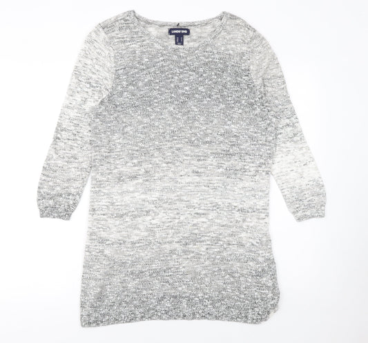 Lands' End Women Grey Knit Tunic Jumper M Cotton Blend