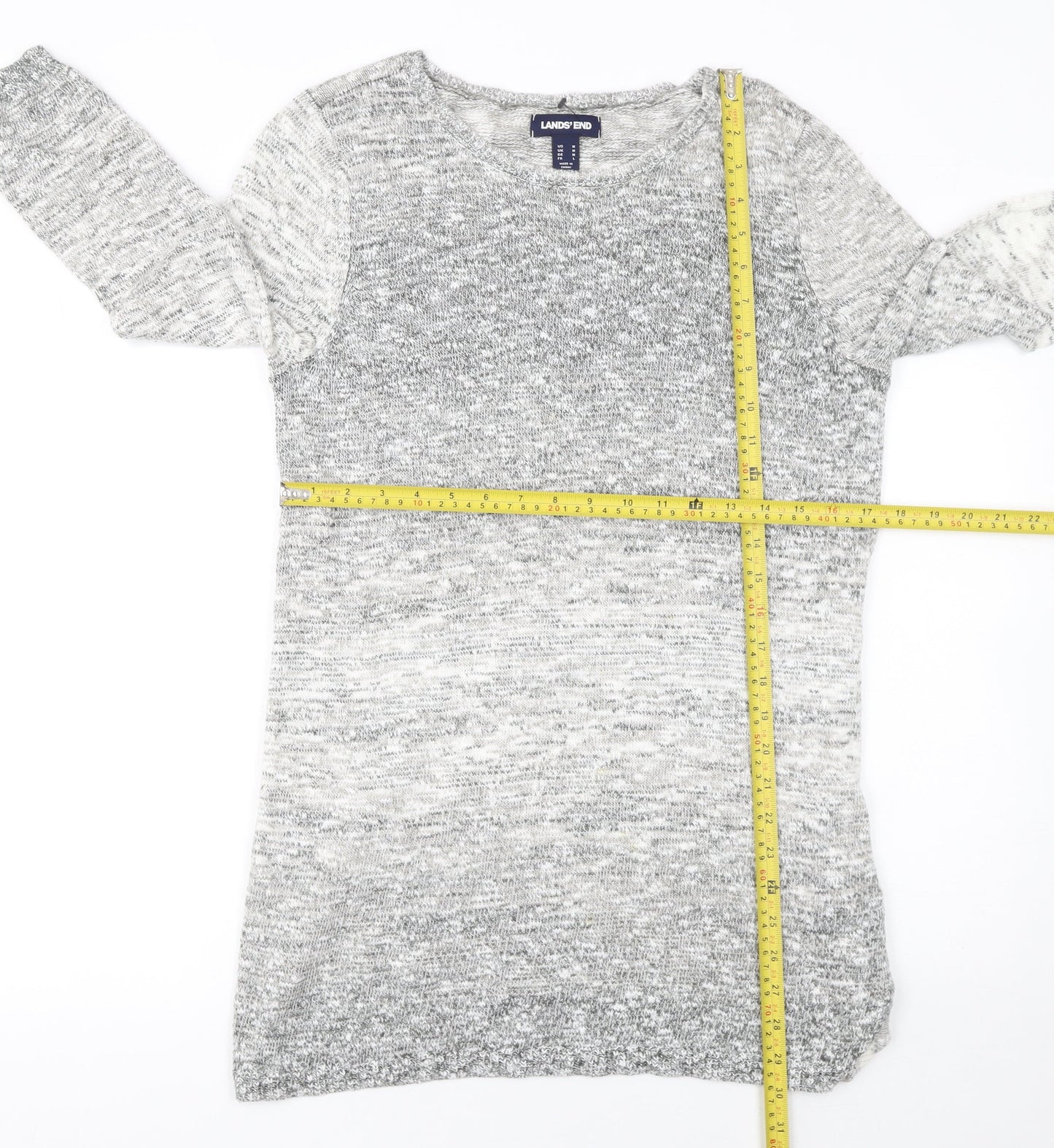 Lands' End Women Grey Knit Tunic Jumper M Cotton Blend