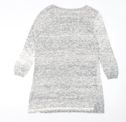 Lands' End Women Grey Knit Tunic Jumper M Cotton Blend