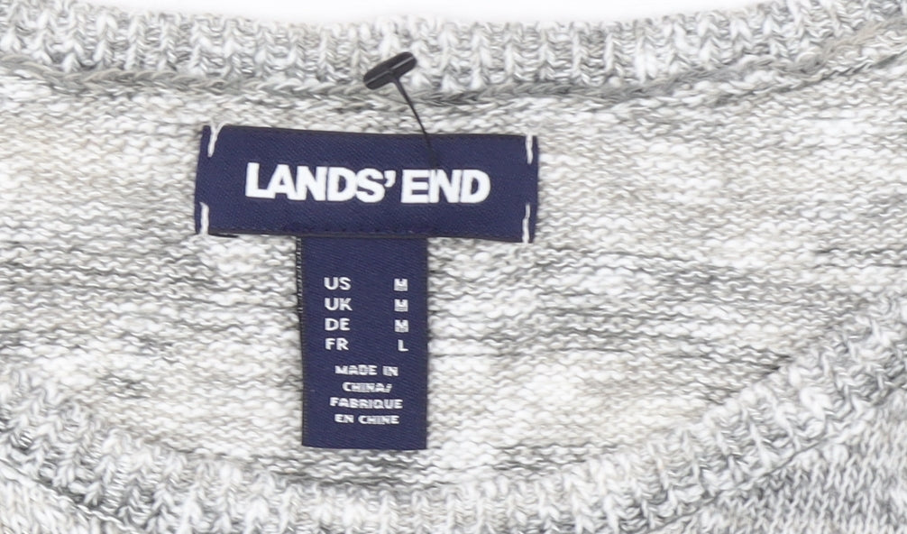 Lands' End Women Grey Knit Tunic Jumper M Cotton Blend