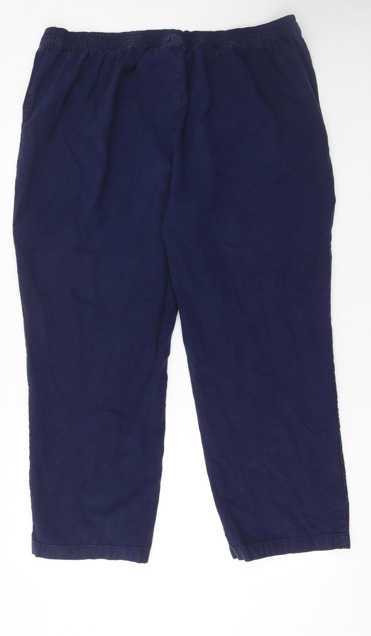 Isle Womens Blue Cotton Cropped Trousers Size 22 Elastic Waist