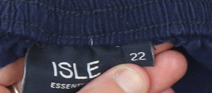 Isle Womens Blue Cotton Cropped Trousers Size 22 Elastic Waist