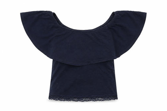 Front view of Bershka Teens Blue Off Shoulder Cropped Cotton Blouse XS