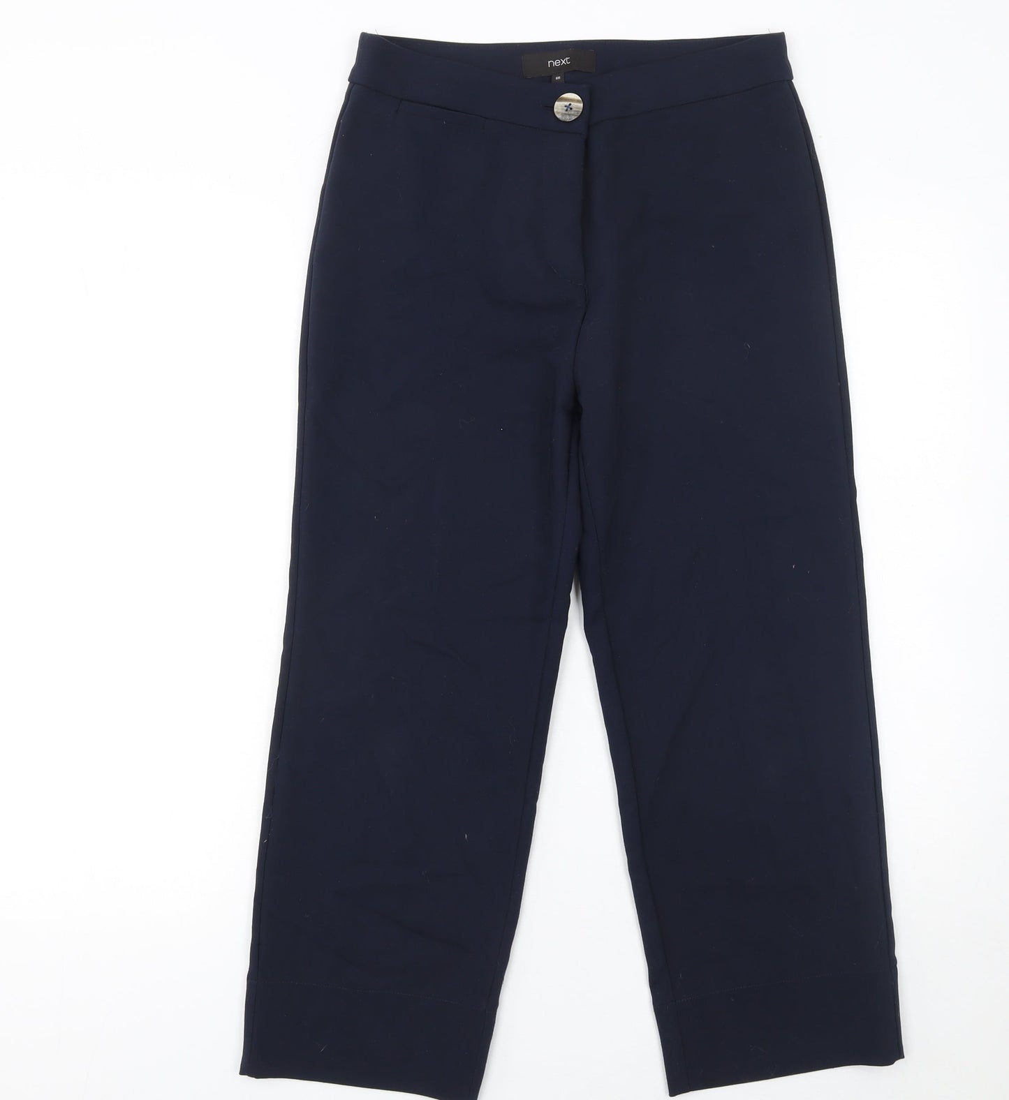 Next Women Navy Blue Cropped Trousers Size 8R Cotton Blend