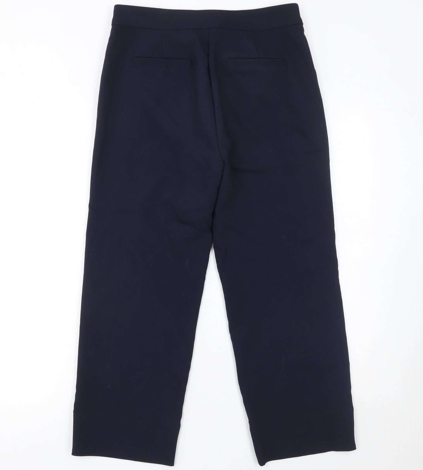 Next Women Navy Blue Cropped Trousers Size 8R Cotton Blend