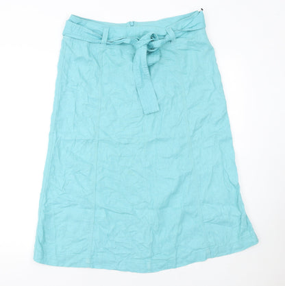 Marks and Spencer Women's Blue Linen A-Line Knee Length Skirt Size 12