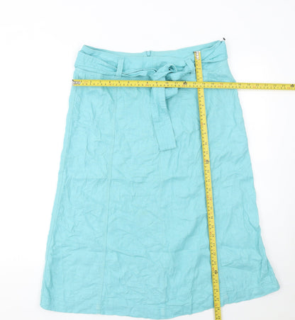 Marks and Spencer Women's Blue Linen A-Line Knee Length Skirt Size 12