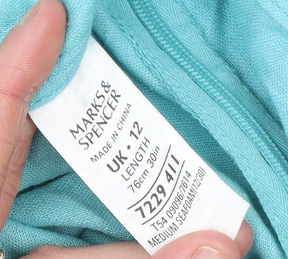 Marks and Spencer Women's Blue Linen A-Line Knee Length Skirt Size 12
