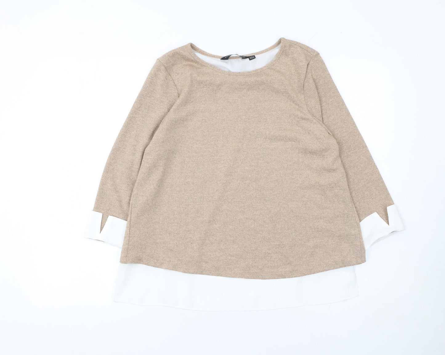 Dorothy Perkins Women’s Beige 3/4 Sleeve Round Neck Pullover Jumper Size 12