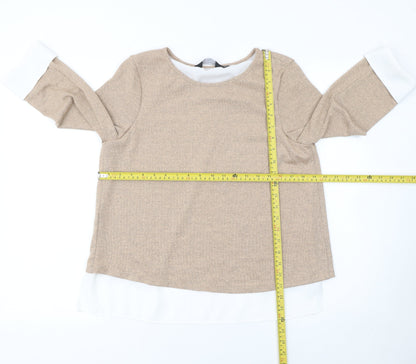 Dorothy Perkins Women’s Beige 3/4 Sleeve Round Neck Pullover Jumper Size 12