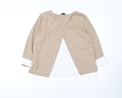 Dorothy Perkins Women’s Beige 3/4 Sleeve Round Neck Pullover Jumper Size 12