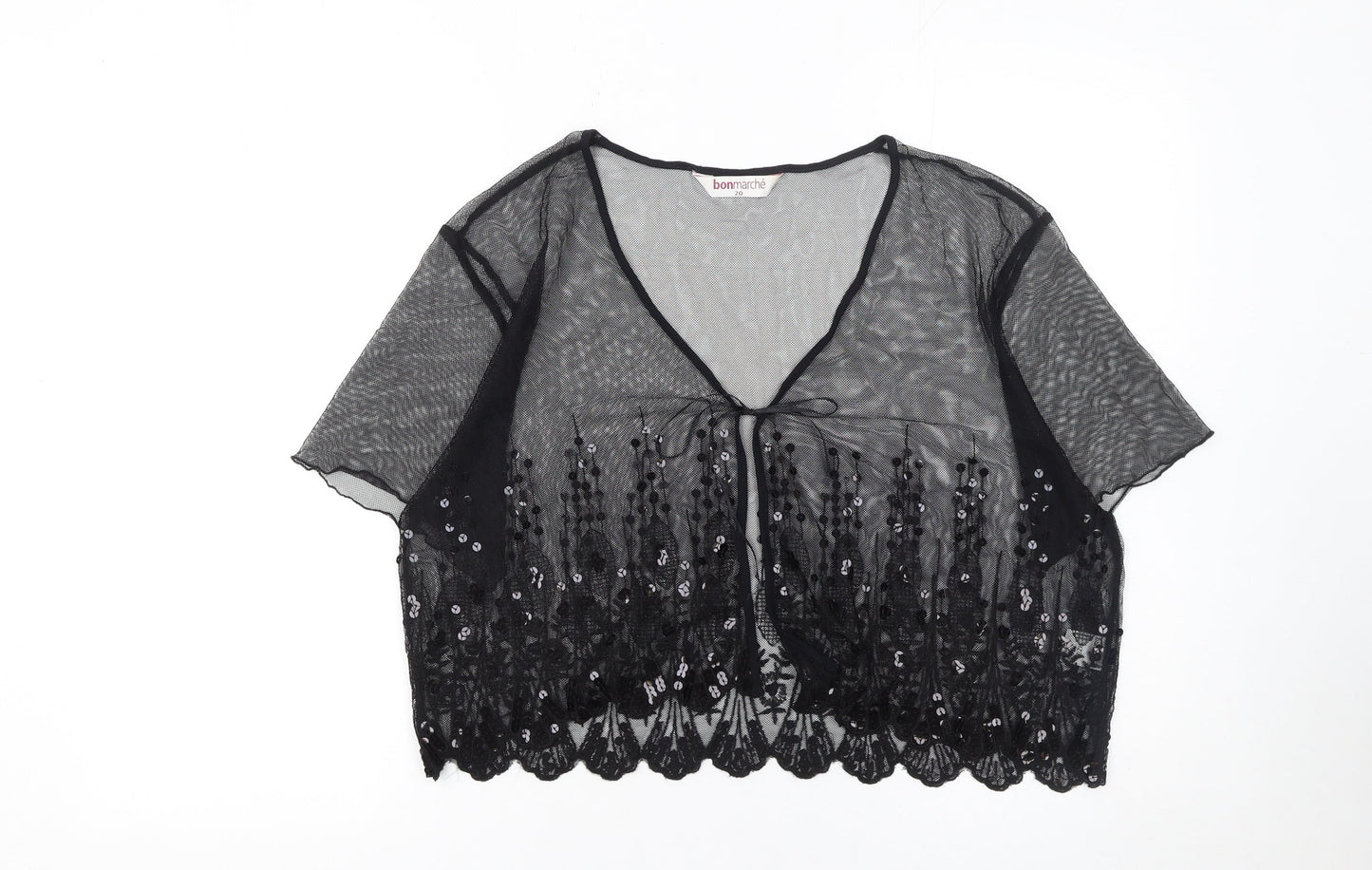 Bonmarché Women’s Black Sequin Lace Mesh Cropped Blouse Size 20