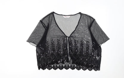 Bonmarché Women’s Black Sequin Lace Mesh Cropped Blouse Size 20