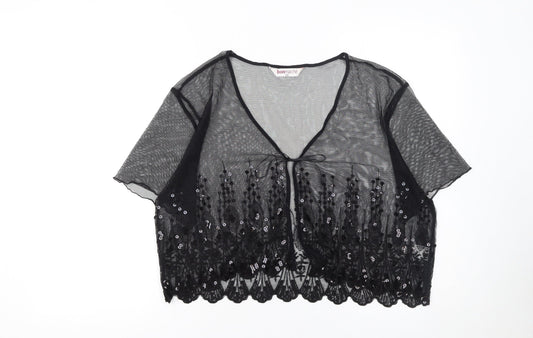 Bonmarché Women’s Black Sequin Lace Mesh Cropped Blouse Size 20