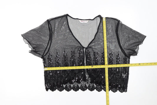 Bonmarché Women’s Black Sequin Lace Mesh Cropped Blouse Size 20