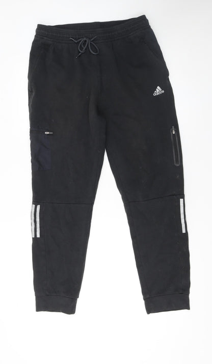 Adidas Men's Black Jogger Trousers L Cotton Polyester Reflective Trim