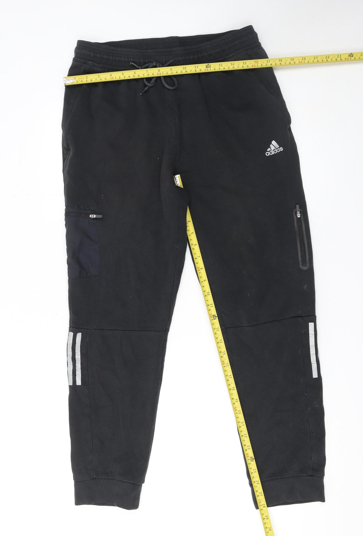 Adidas Men's Black Jogger Trousers L Cotton Polyester Reflective Trim