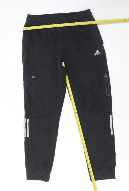 Adidas Men's Black Jogger Trousers L Cotton Polyester Reflective Trim