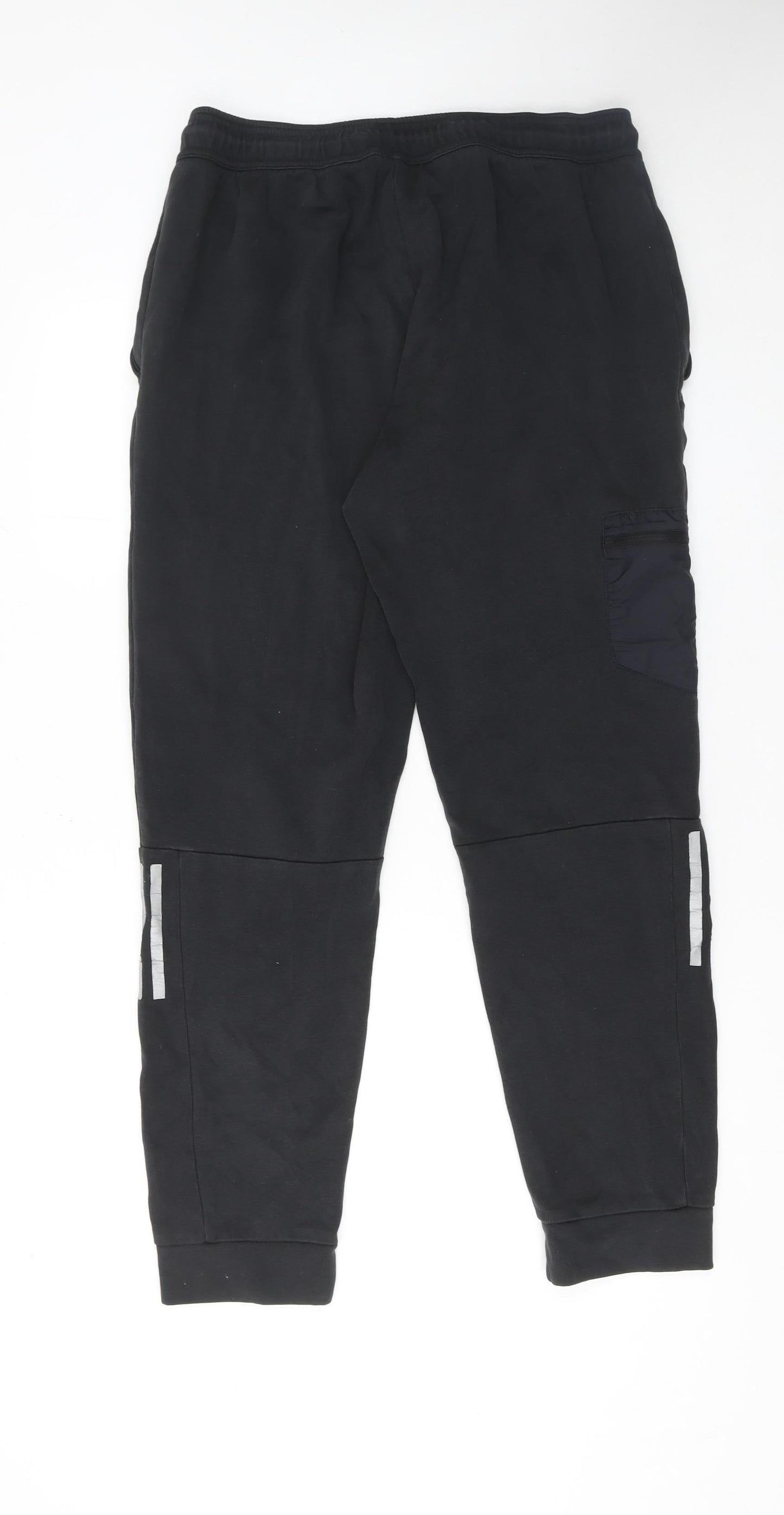 Adidas Men's Black Jogger Trousers L Cotton Polyester Reflective Trim