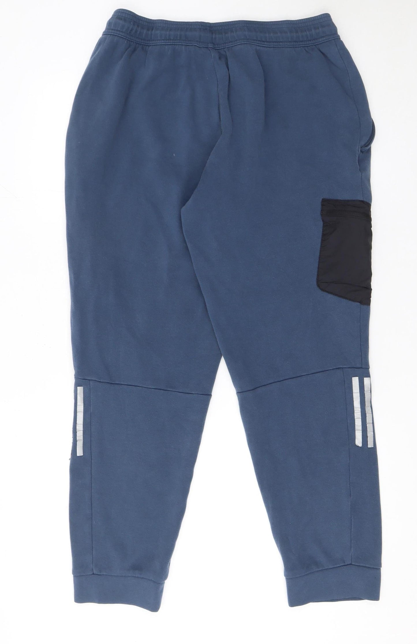Adidas Men Blue Jogger Fleece Trousers L Reflective Pockets