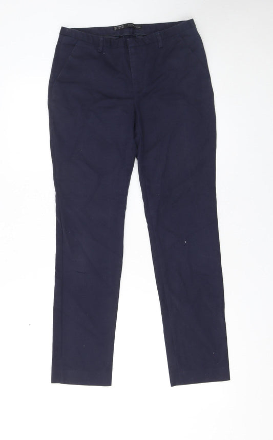 Zara Basic Womens Blue Chino Slim Fit Straight Leg Cotton Trousers Size 8