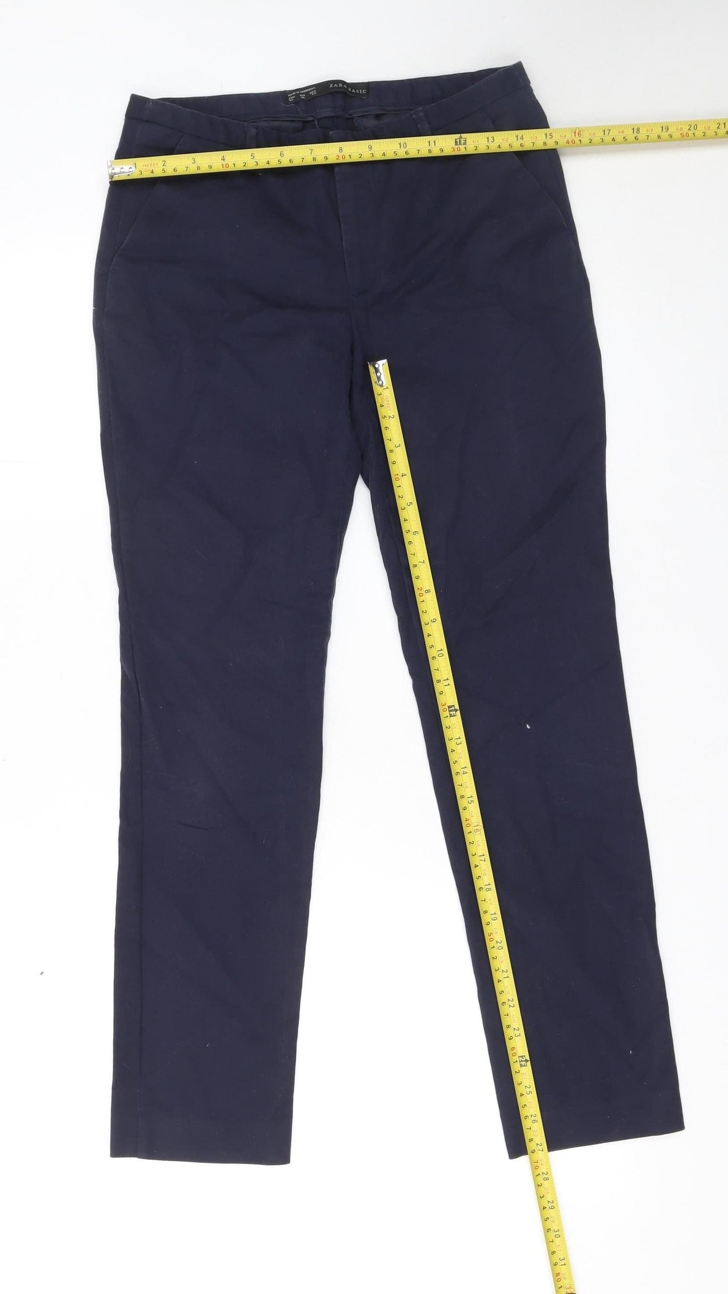 Womens UK Size 8 Zara Basic Slim Fit Chino Blue Trousers