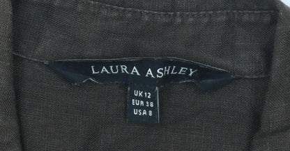 Laura Ashley Women Brown Linen Shirt Dress Size 12 Belted Short Sleeve