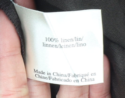 Laura Ashley Women Brown Linen Shirt Dress Size 12 Belted Short Sleeve