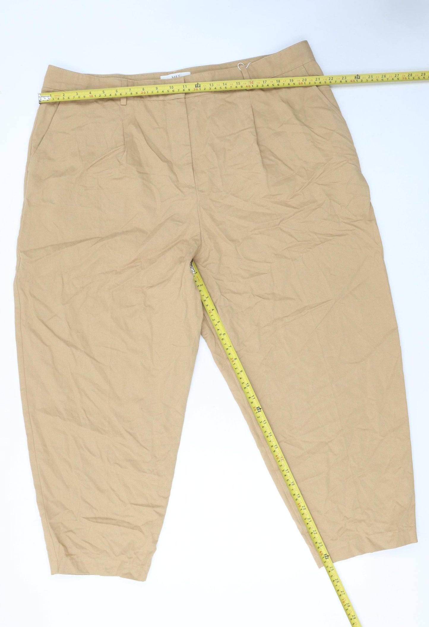 Womens UK Size 12 Marks and Spencer Relaxed Fit Chino Beige Trousers