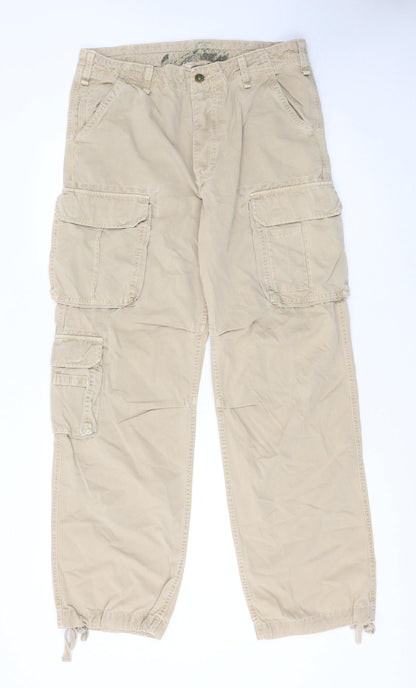 Next Men’s Beige Cargo Trousers 34R Cotton Adjustable Waist Casual