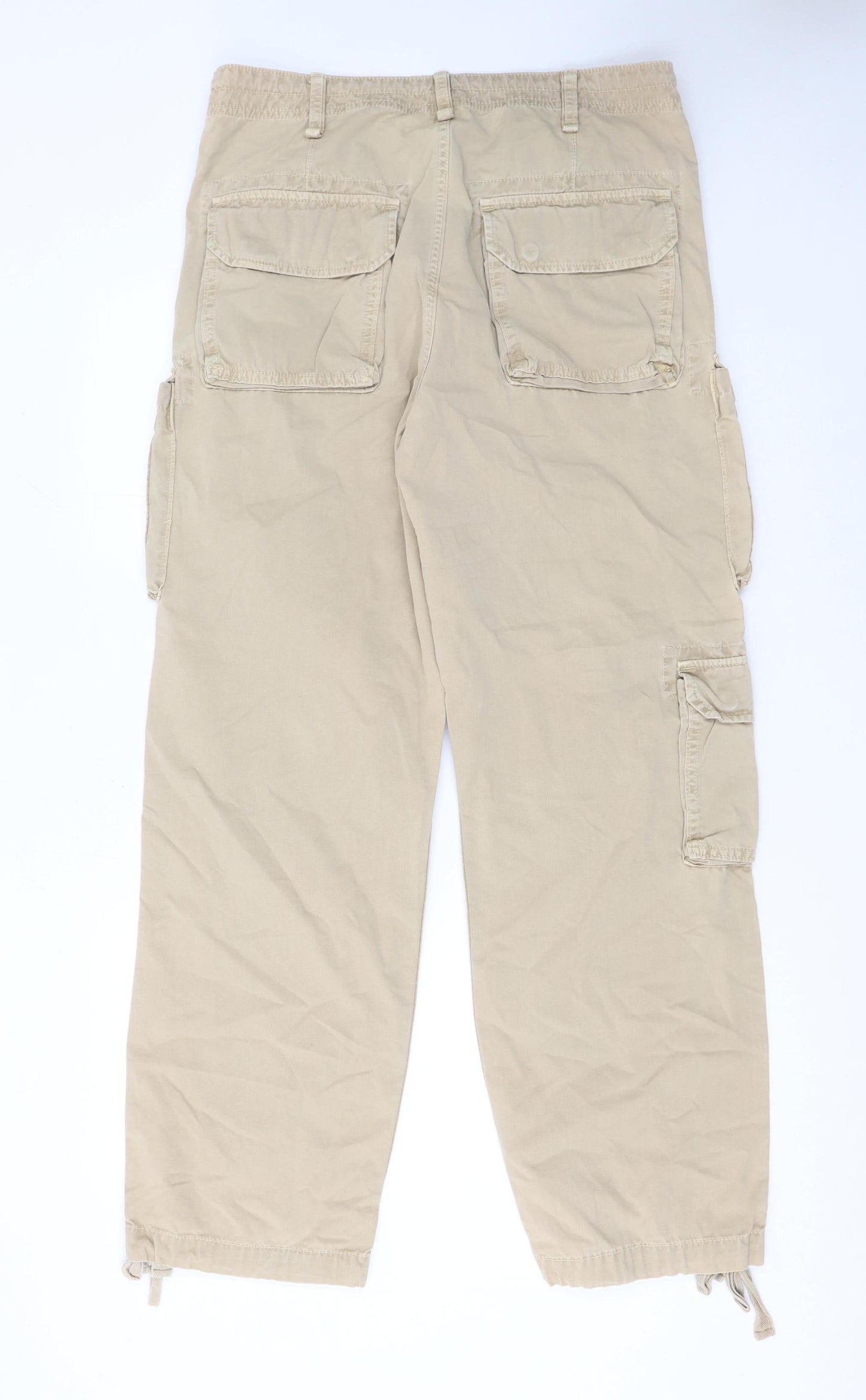 Next Men’s Beige Cargo Trousers 34R Cotton Adjustable Waist Casual