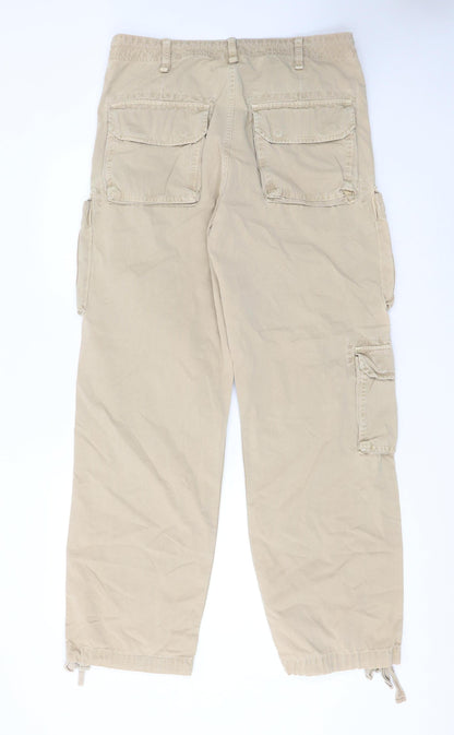 Next Men’s Beige Cargo Trousers 34R Cotton Adjustable Waist Casual