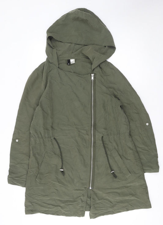 H&M Women’s Green Hooded Parka Jacket Size 8 Drawstring Waist