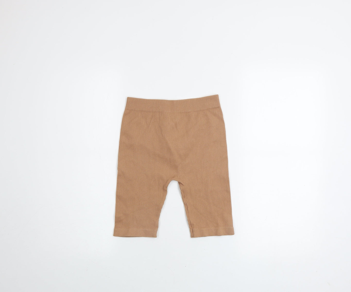 ZARA Womens Beige Ribbed Biker Style Activewear Shorts Size L Polyamide Blend