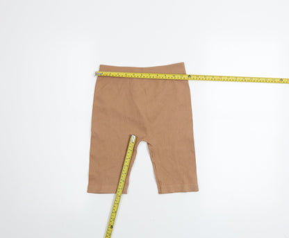 ZARA Womens Beige Ribbed Biker Style Activewear Shorts Size L Polyamide Blend