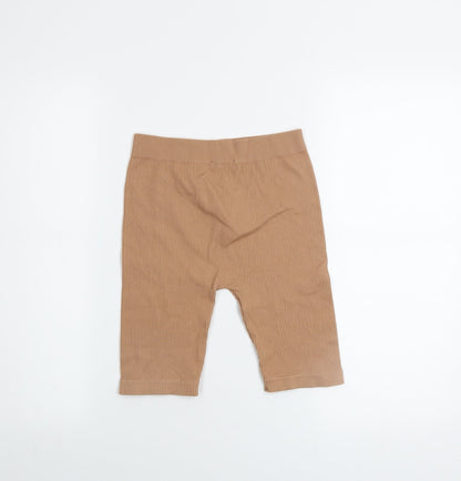ZARA Womens Beige Ribbed Biker Style Activewear Shorts Size L Polyamide Blend