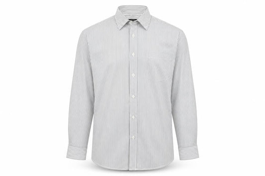 Front view of Dunnes Men's White Striped Long Sleeve Button-Up Shirt, size 16