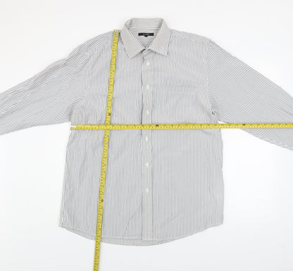 Dunnes Men's White Striped Long Sleeve Button-Up Shirt Size 16