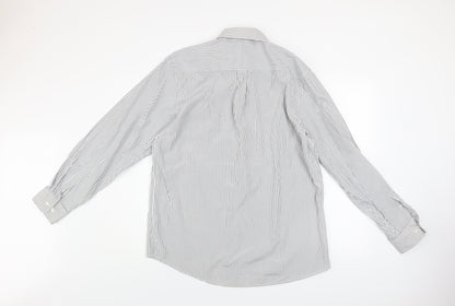 Dunnes Men's White Striped Long Sleeve Button-Up Shirt Size 16