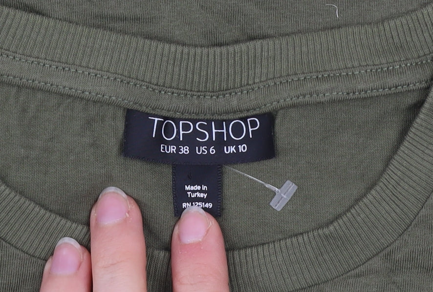 Womens UK Size 10 Topshop Green Basic T-Shirt