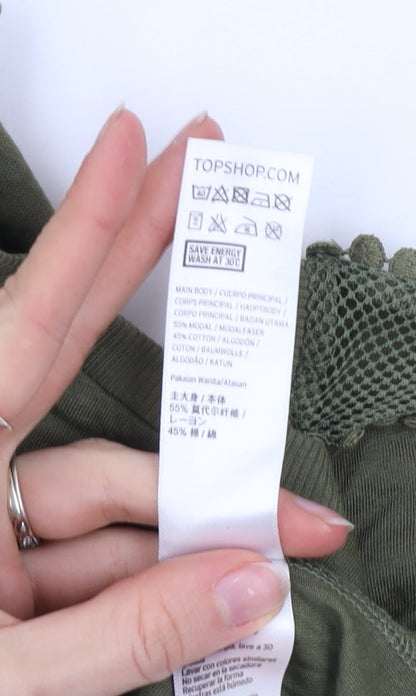 Womens UK Size 10 Topshop Green Basic T-Shirt