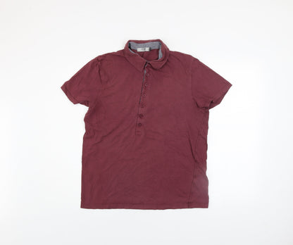 Topman Men's Maroon Short Sleeve Cotton Button-Up Shirt Size L